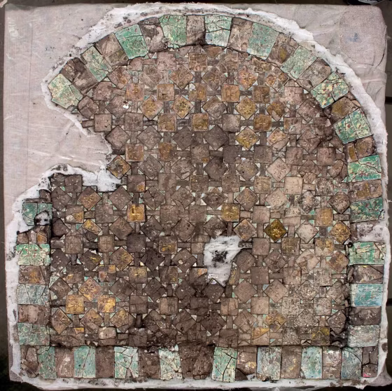 Image:  A glass panel discovered in the ancient ruins of Caesarea in northern Israel.